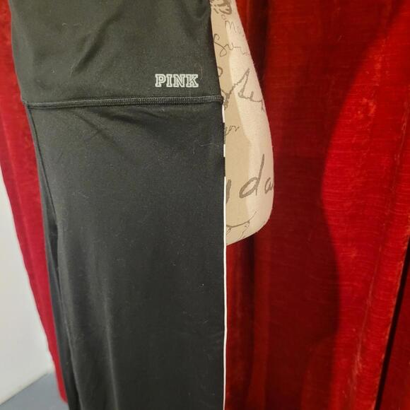 PINK VICTORIA'S SECRET Black & Blue Logo Leggings Sz L - Picture 3 of 7